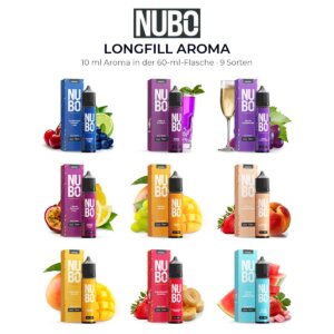 NUBO Longfill Aroma 10 ml – alle 9 Sorten mit NUBO Logo